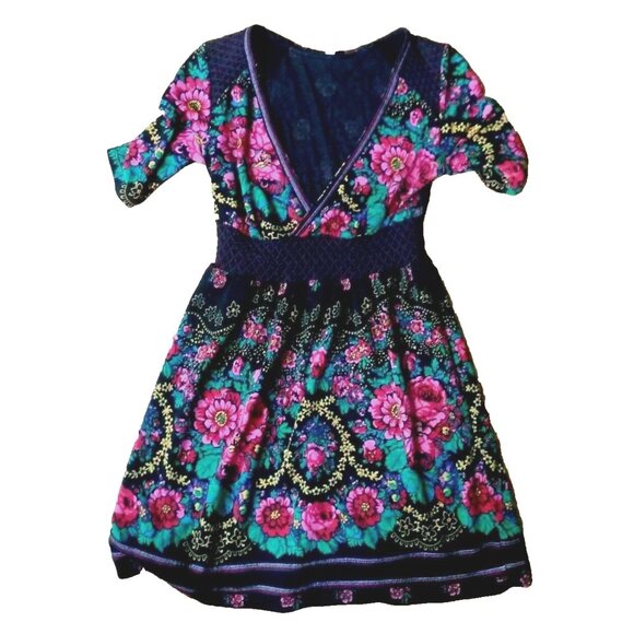 FREE PEOPLE  cottagecore black and floral print A line V neck dress - Picture 9 of 9